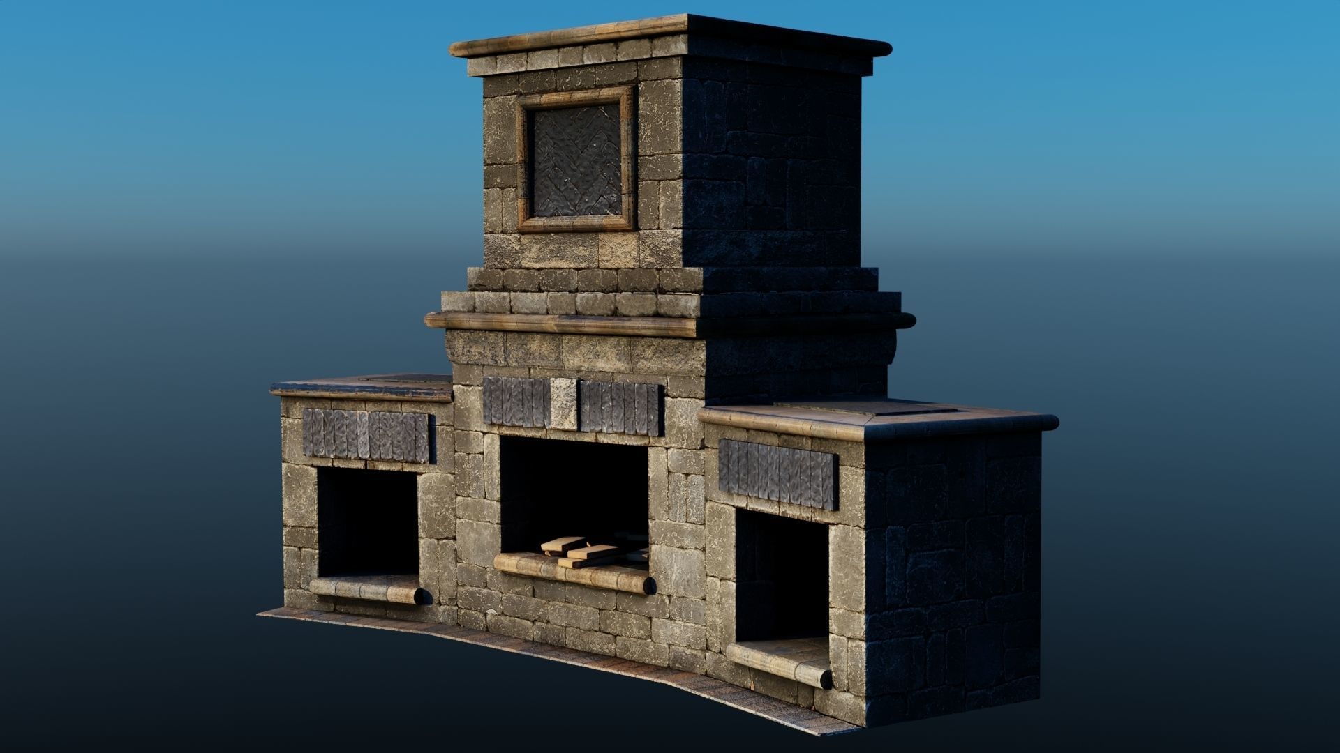 Outdoor Fireplace 1 Low-poly 3D model_1