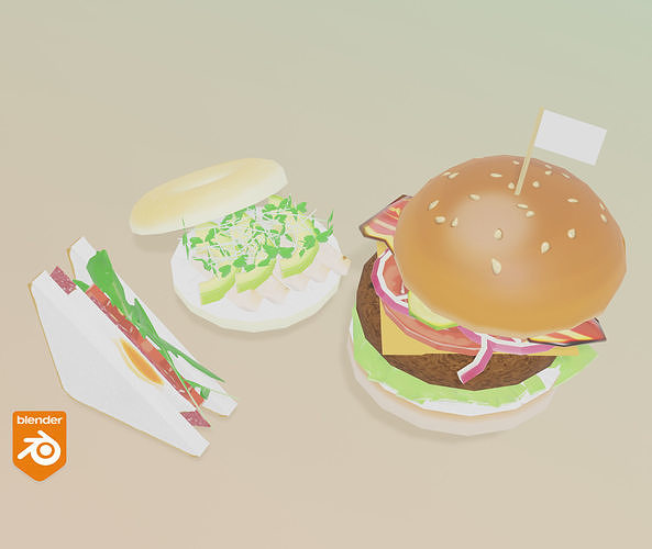 Sandwich create set -Bread and ingredient- Low-poly 3D model 3