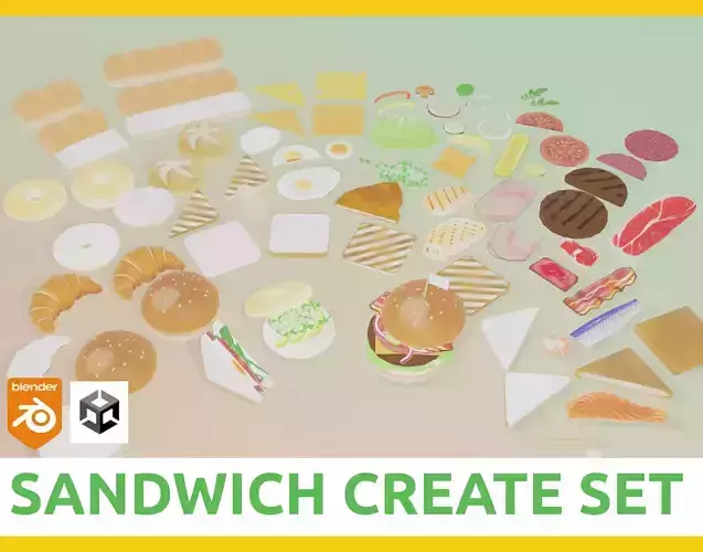 Sandwich create set -Bread and ingredient- Low-poly 3D model