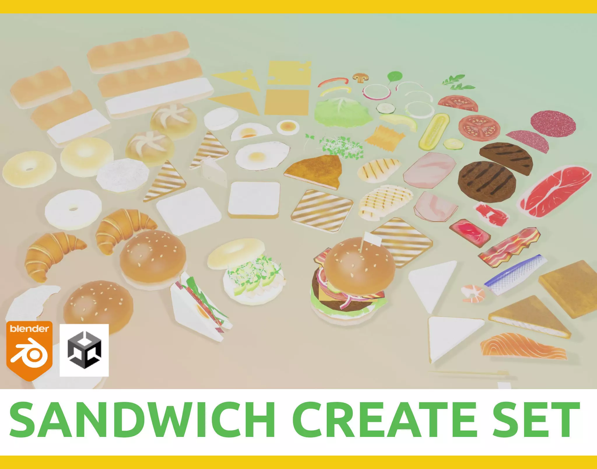 Sandwich create set -Bread and ingredient- Low-poly 3D model_0