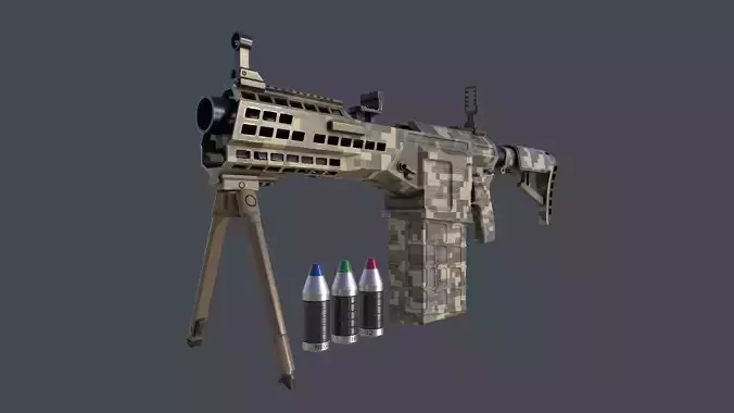 Automatic Grenade Launcher Savan Caliber 32mm Pixel Low-poly 3D model