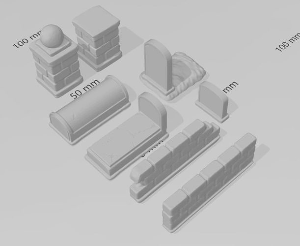 Graveyard Set of bricks and stones 3D print model