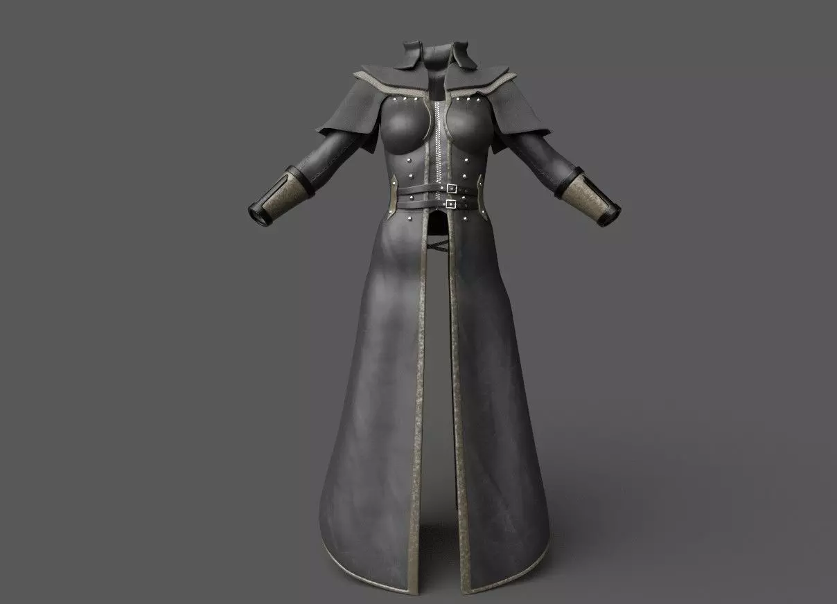 Woman mediaval assasin long jacket Low-poly 3D model