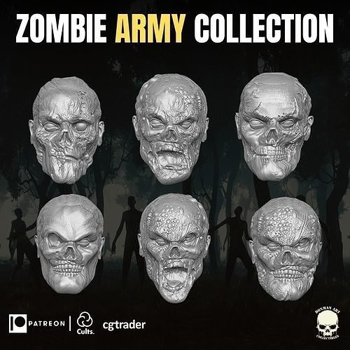 Zombie Army Head Collection For Action Figures 3D print model