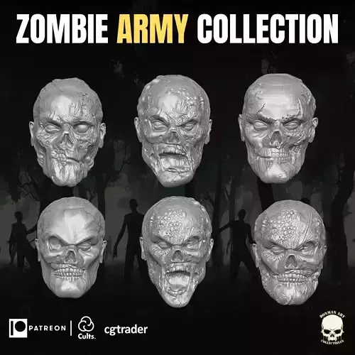 Zombie Army Head Collection For Action Figures 3D print model