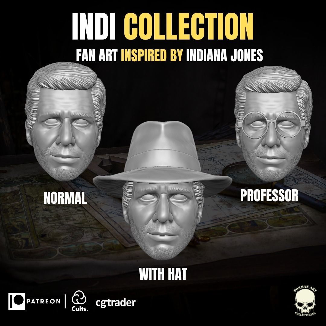 Indi Collection Fan Art Head for Action Figures 3D print model_2