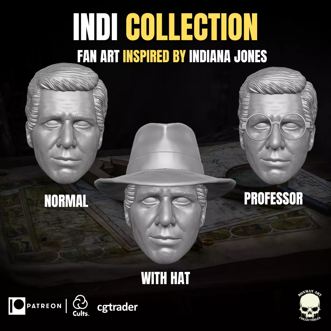 Indi Collection Fan Art Head for Action Figures 3D print model_0