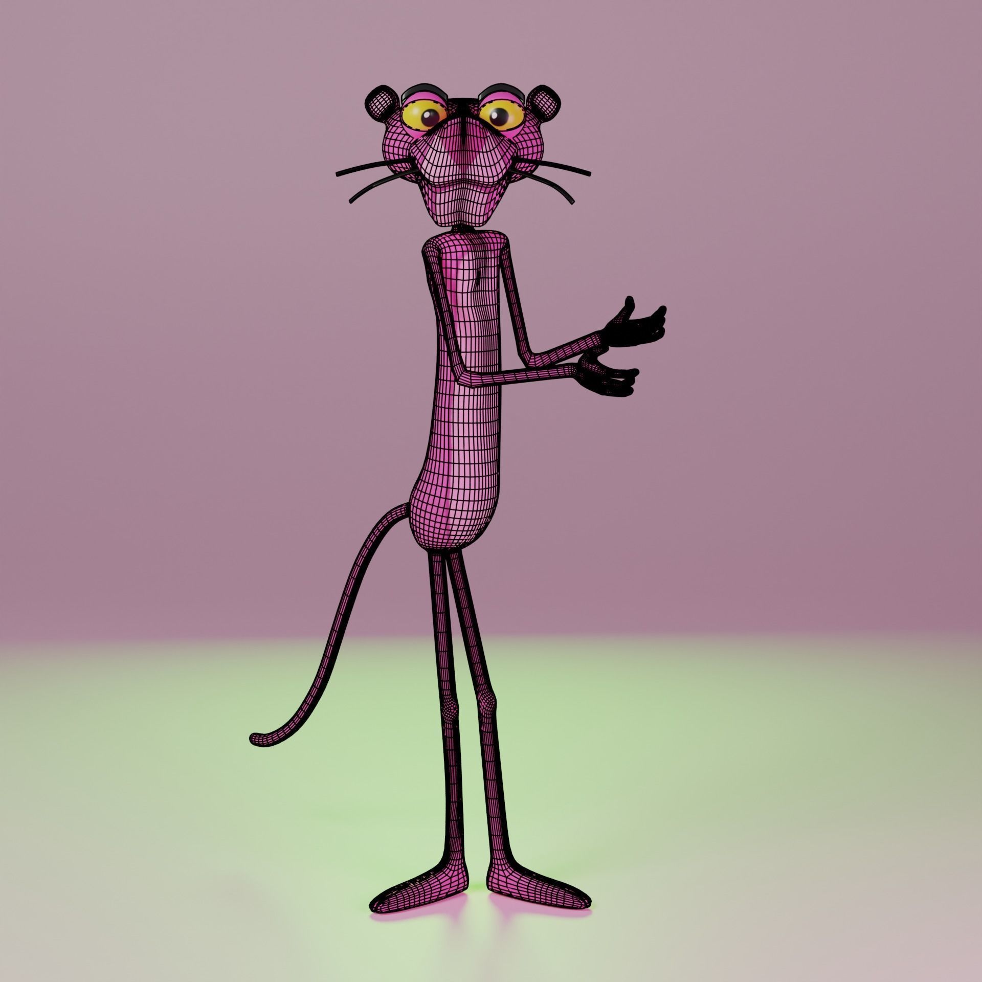 pink panther character Low-poly 3D model_1