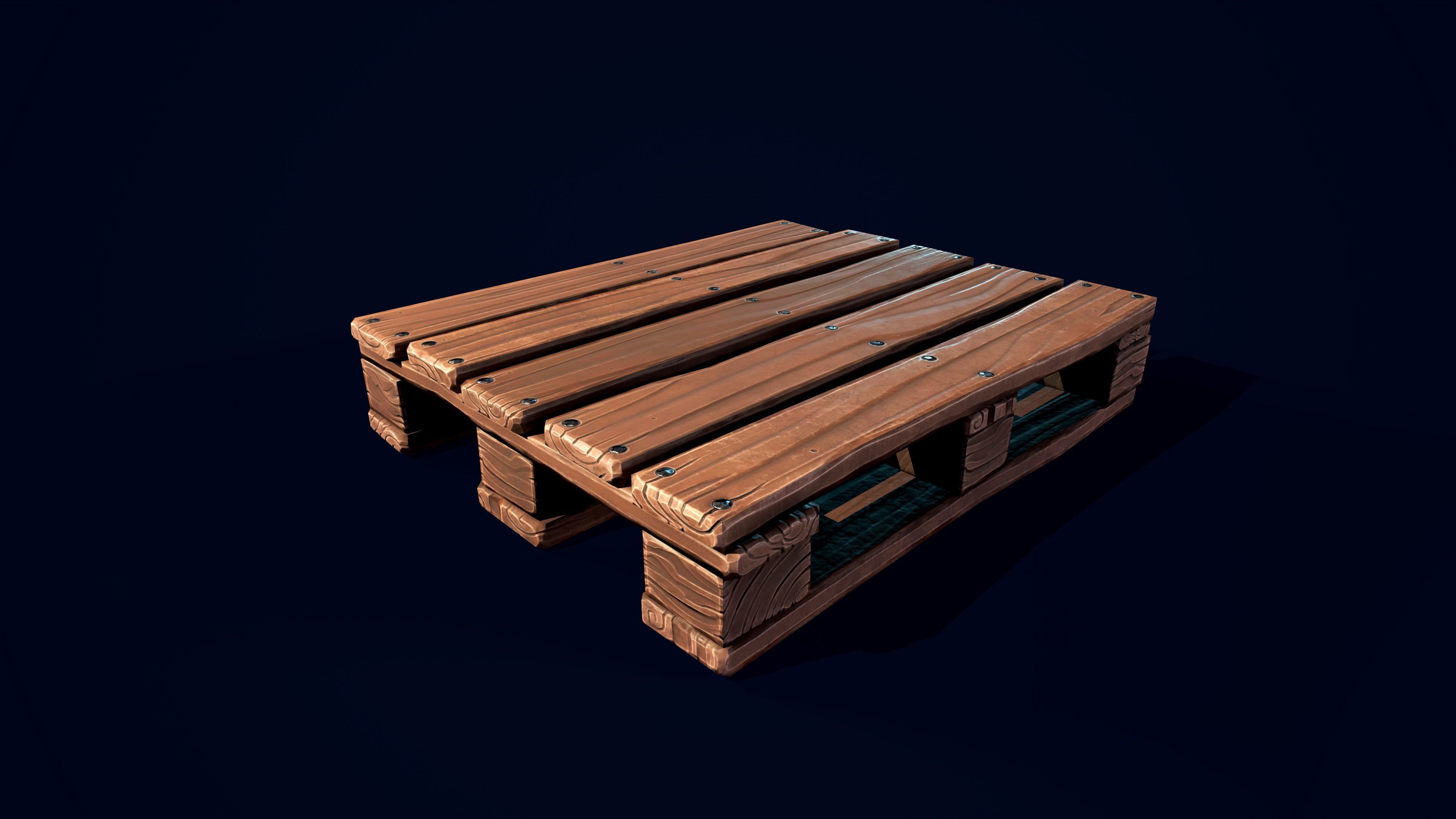 Wooden stylized pallet Low-poly 3D model_5