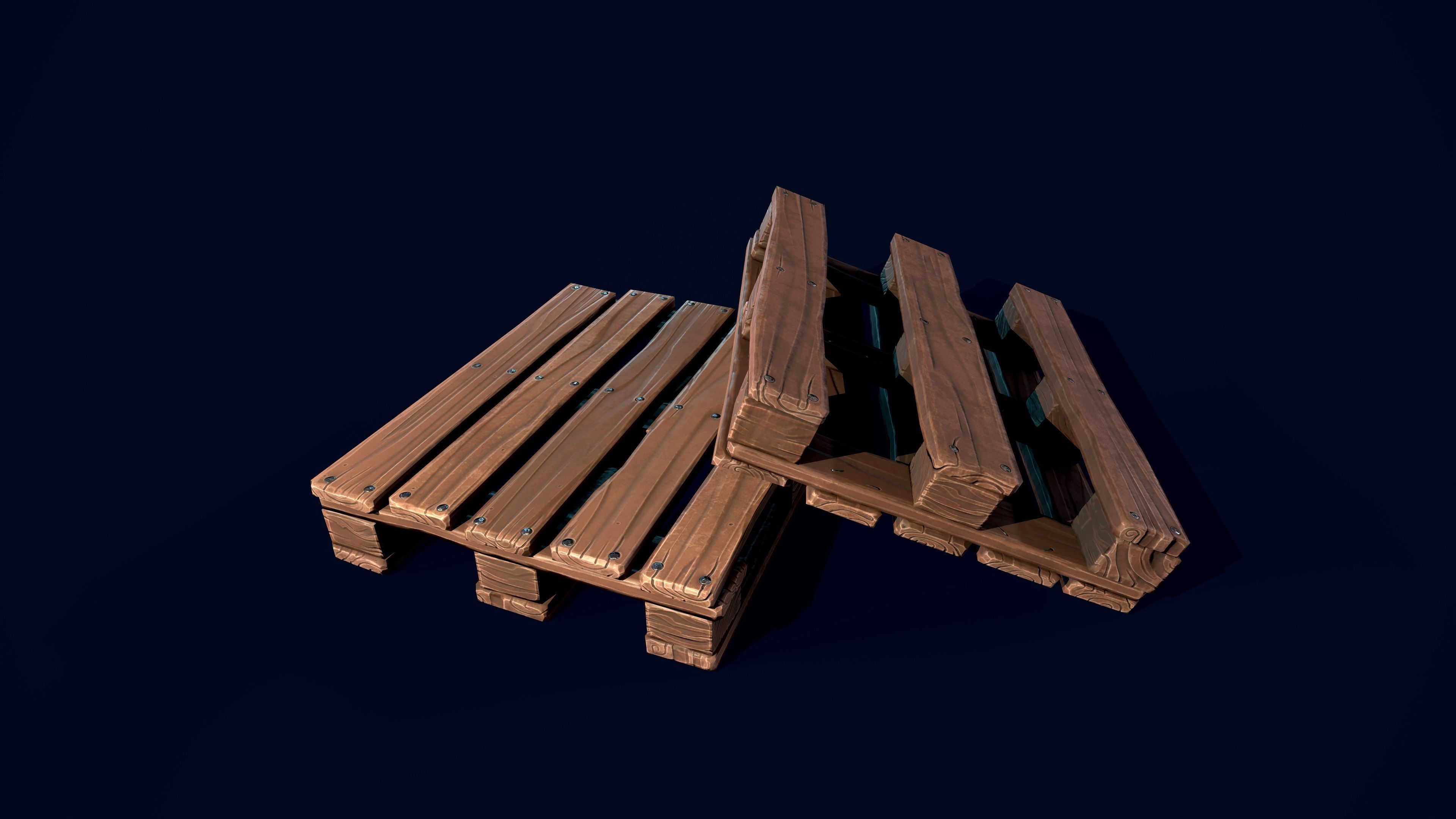 Wooden stylized pallet Low-poly 3D model_2
