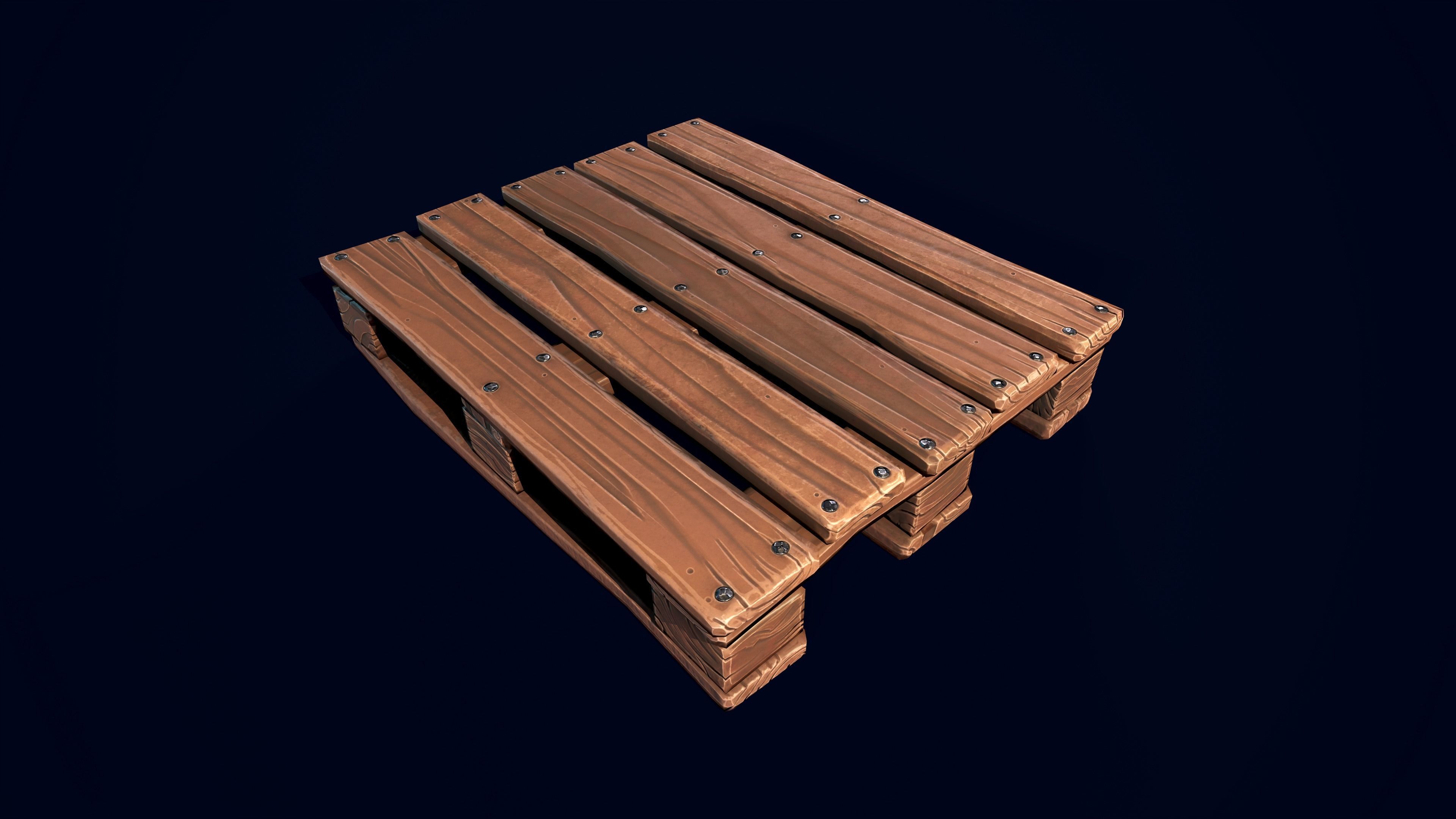 Wooden stylized pallet Low-poly 3D model_4