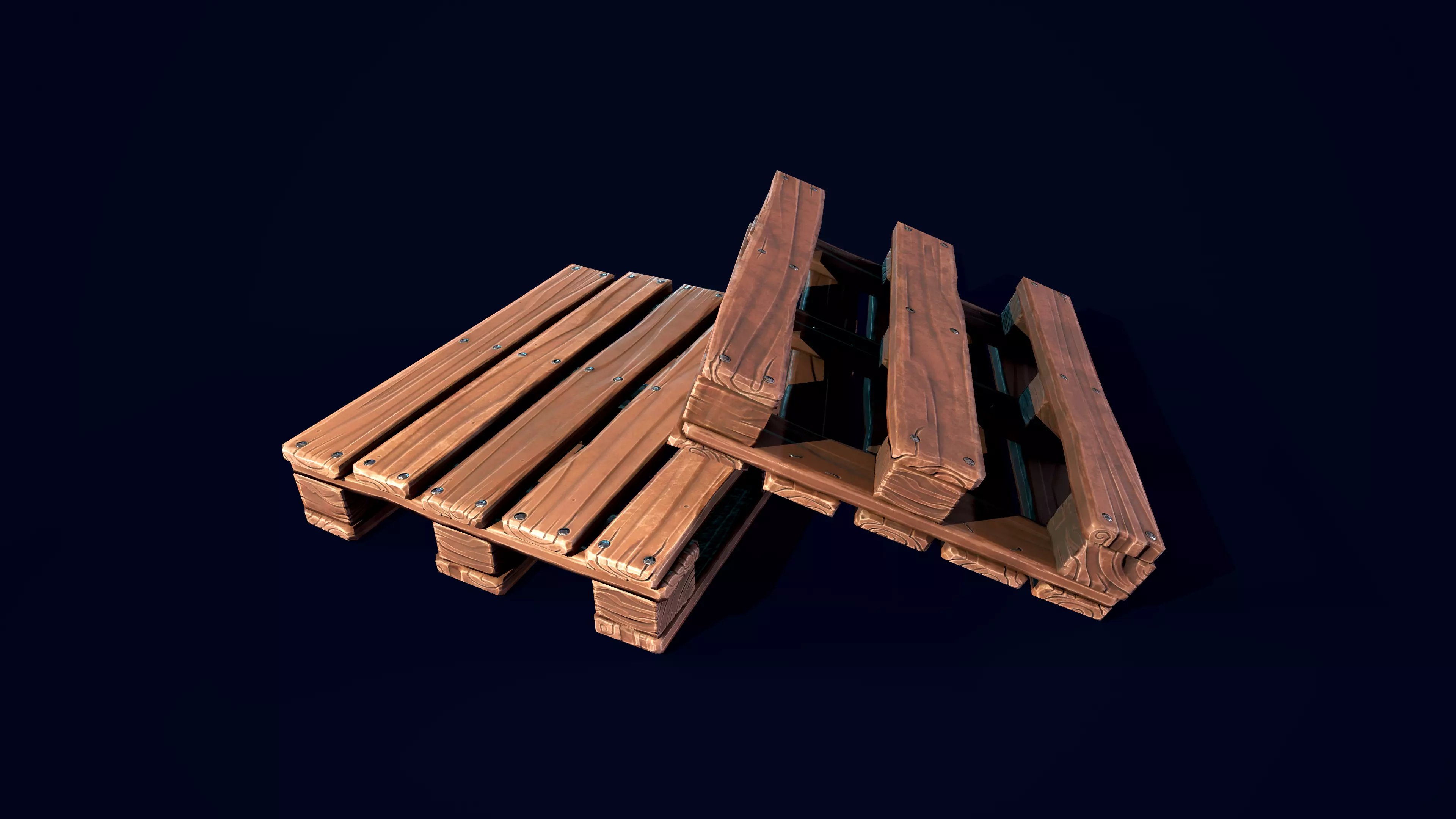 Wooden stylized pallet Low-poly 3D model_0