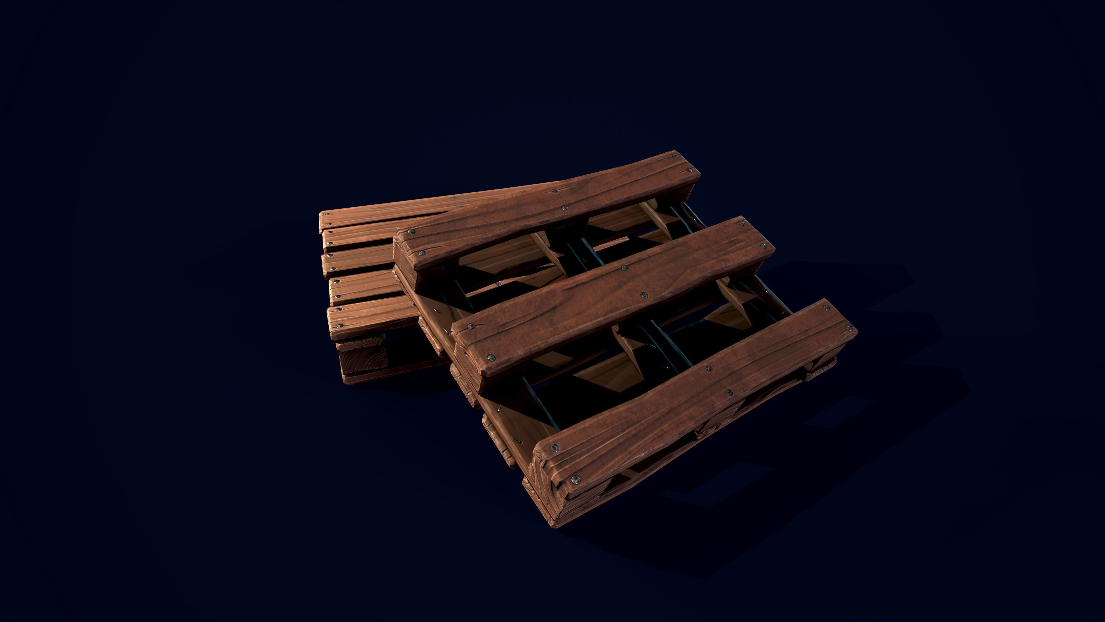 Wooden stylized pallet Low-poly 3D model_3