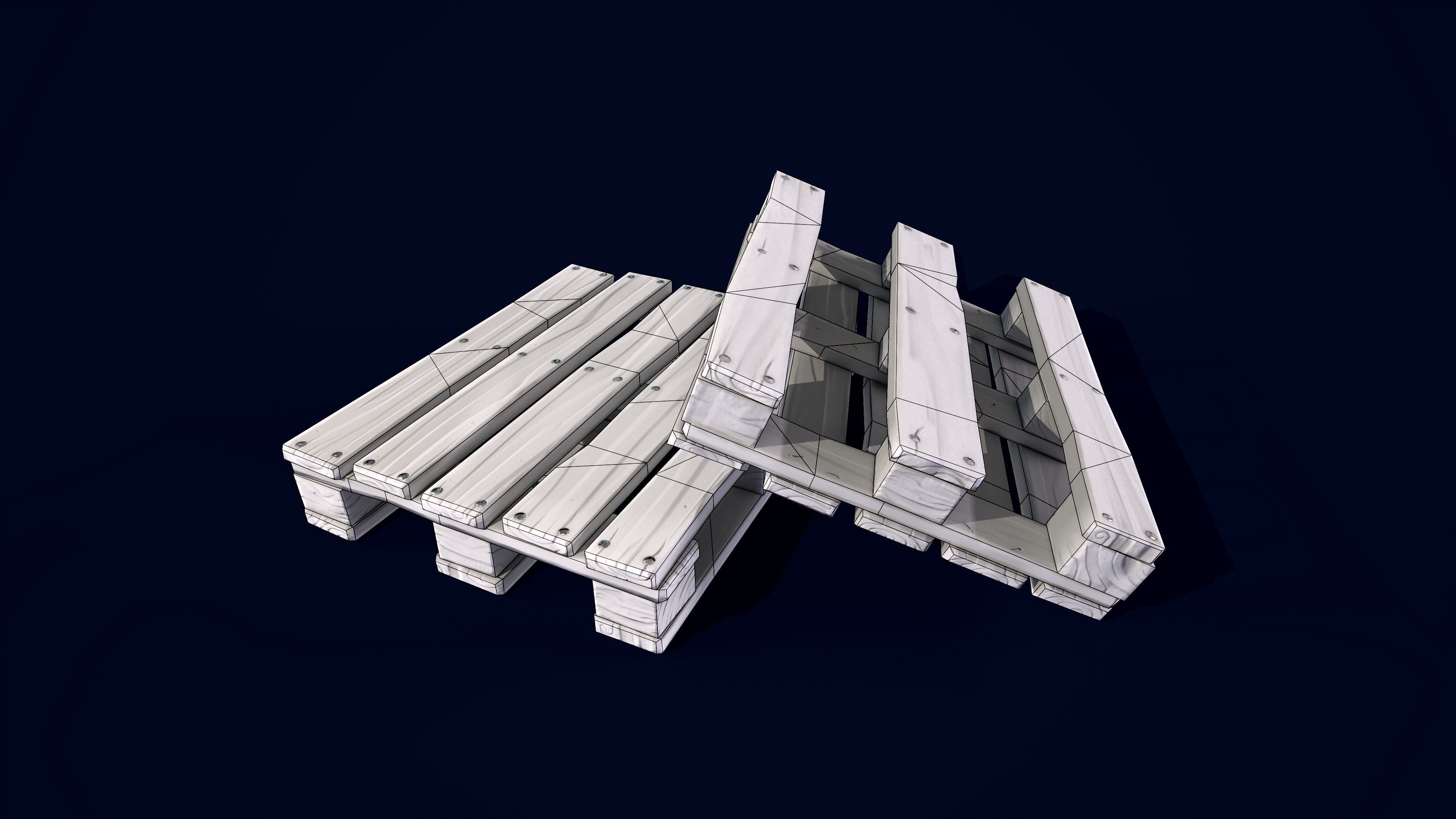 Wooden stylized pallet Low-poly 3D model_8