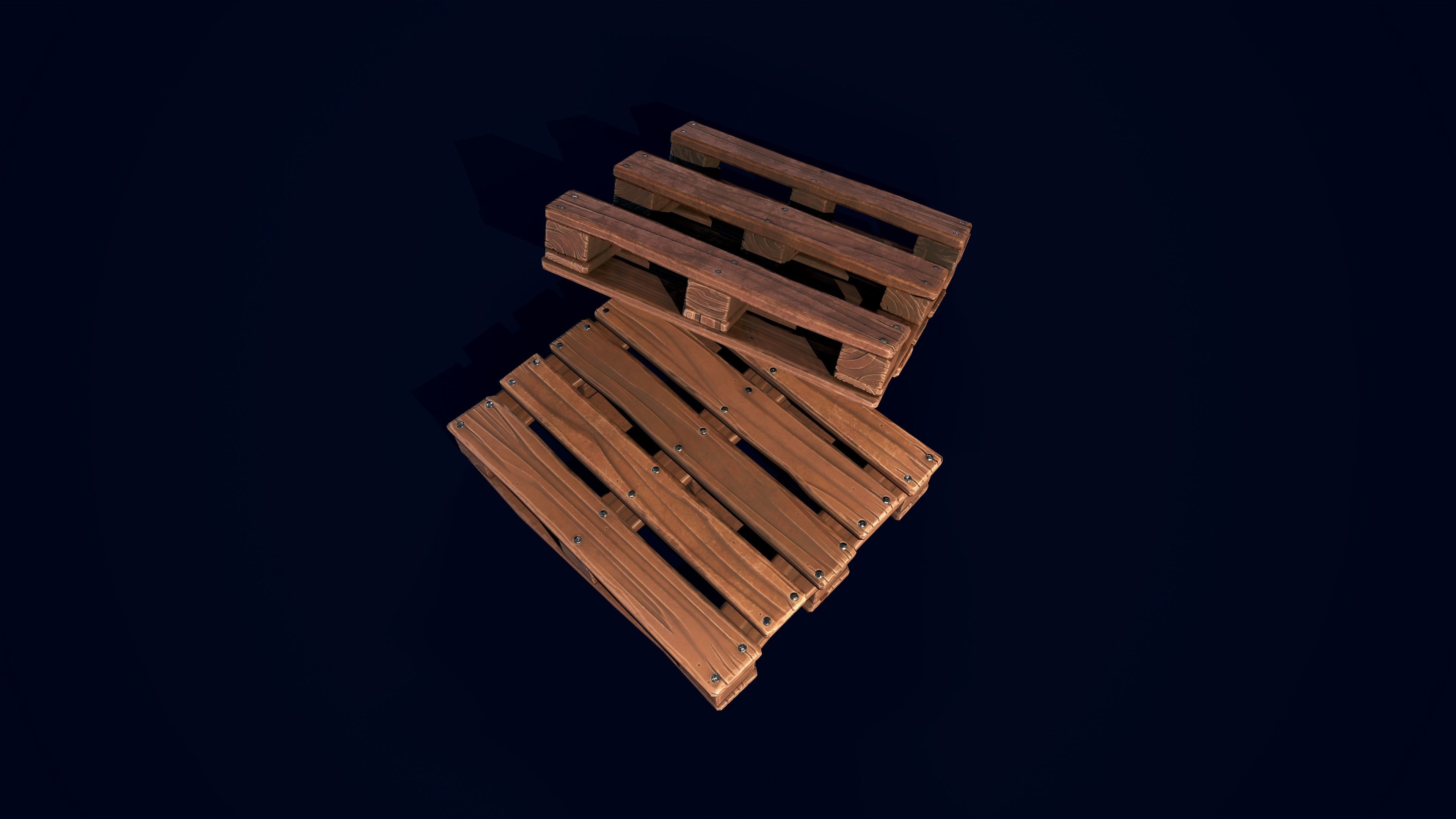 Wooden stylized pallet Low-poly 3D model_6