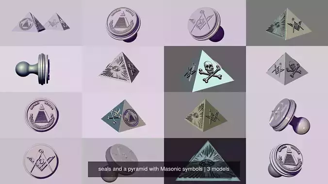 seals and a pyramid with Masonic symbols