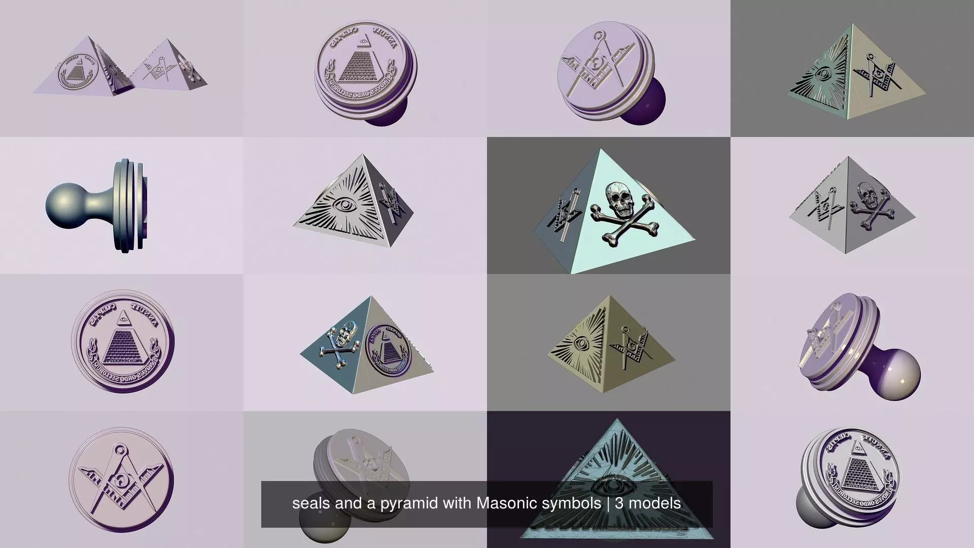 seals and a pyramid with Masonic symbols 3D Model Collection_1