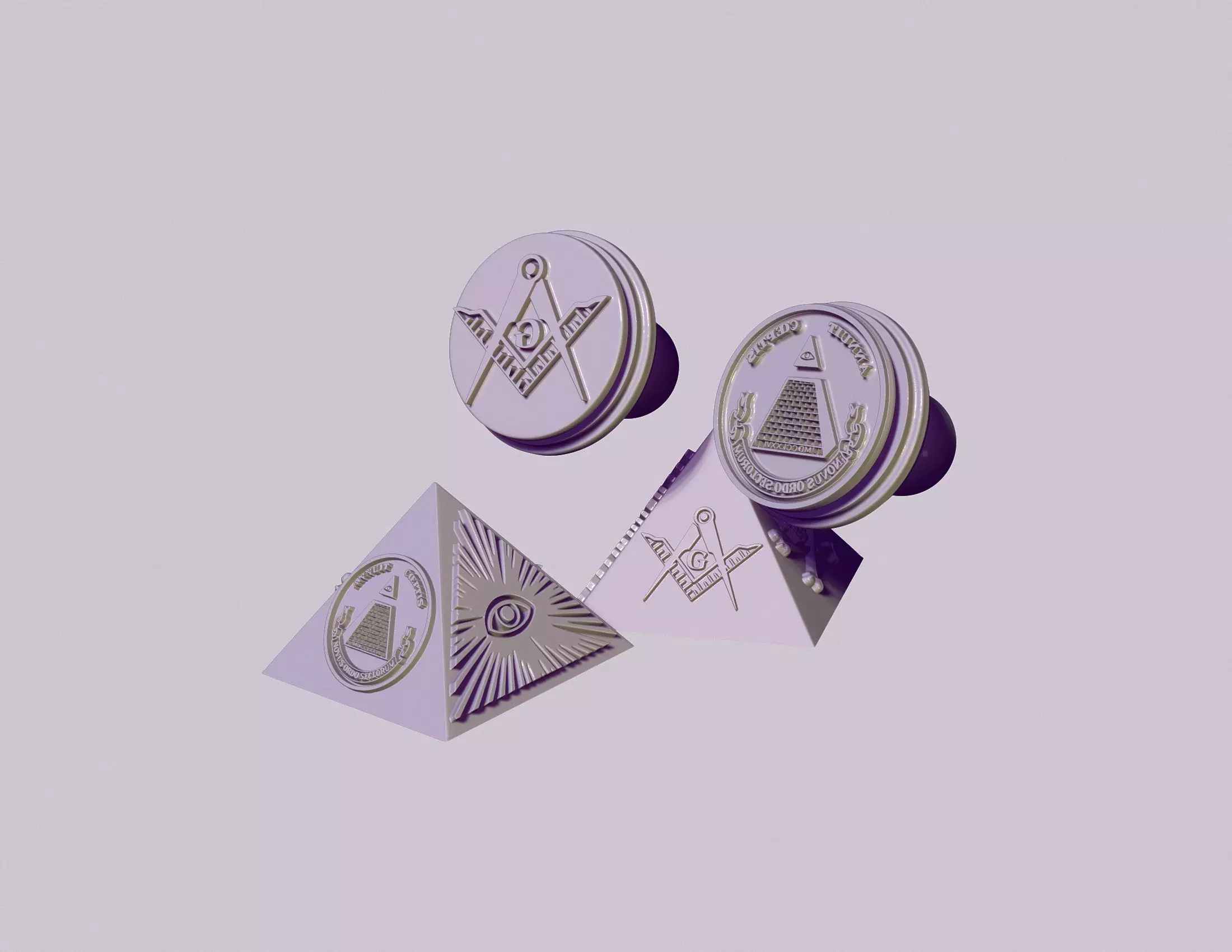 seals and a pyramid with Masonic symbols 3D Model Collection_0
