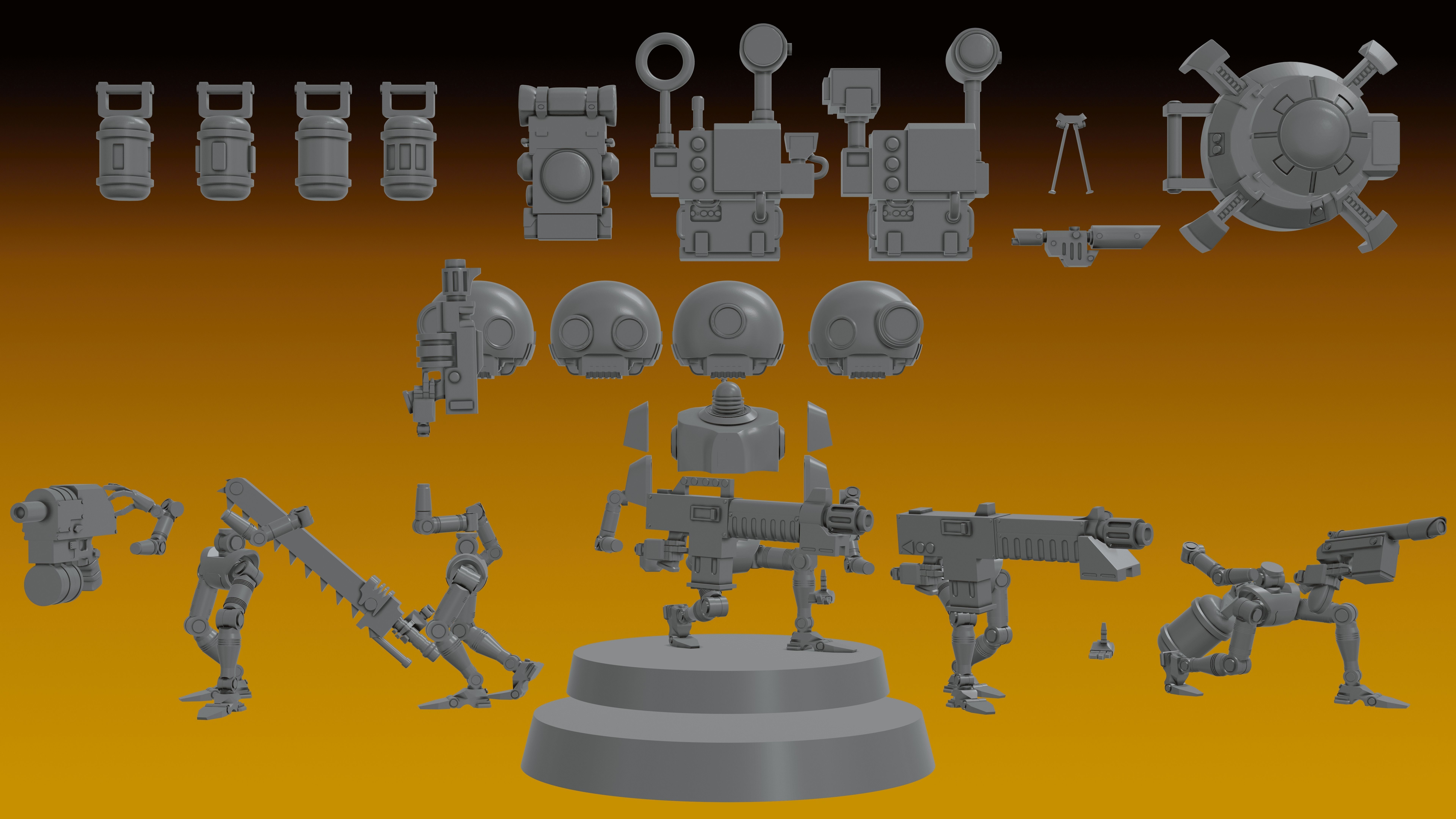 AUXILIARY SERVOCORES - ASSISTANT DROID SQUAD -IN PARTS- 28mm 3D print model_4