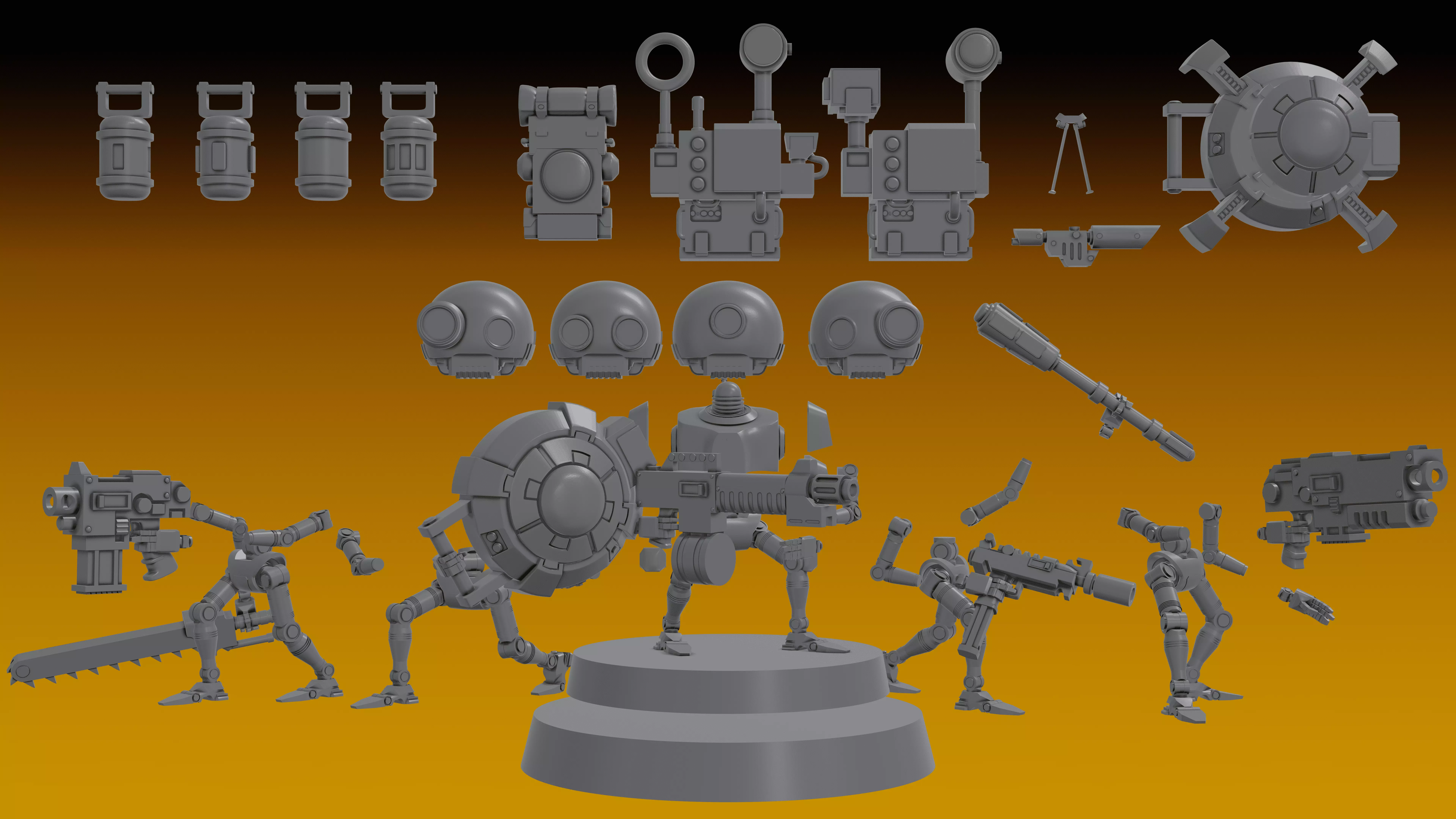 AUXILIARY SERVOCORES - ASSISTANT DROID SQUAD -IN PARTS- 28mm 3D print model_0