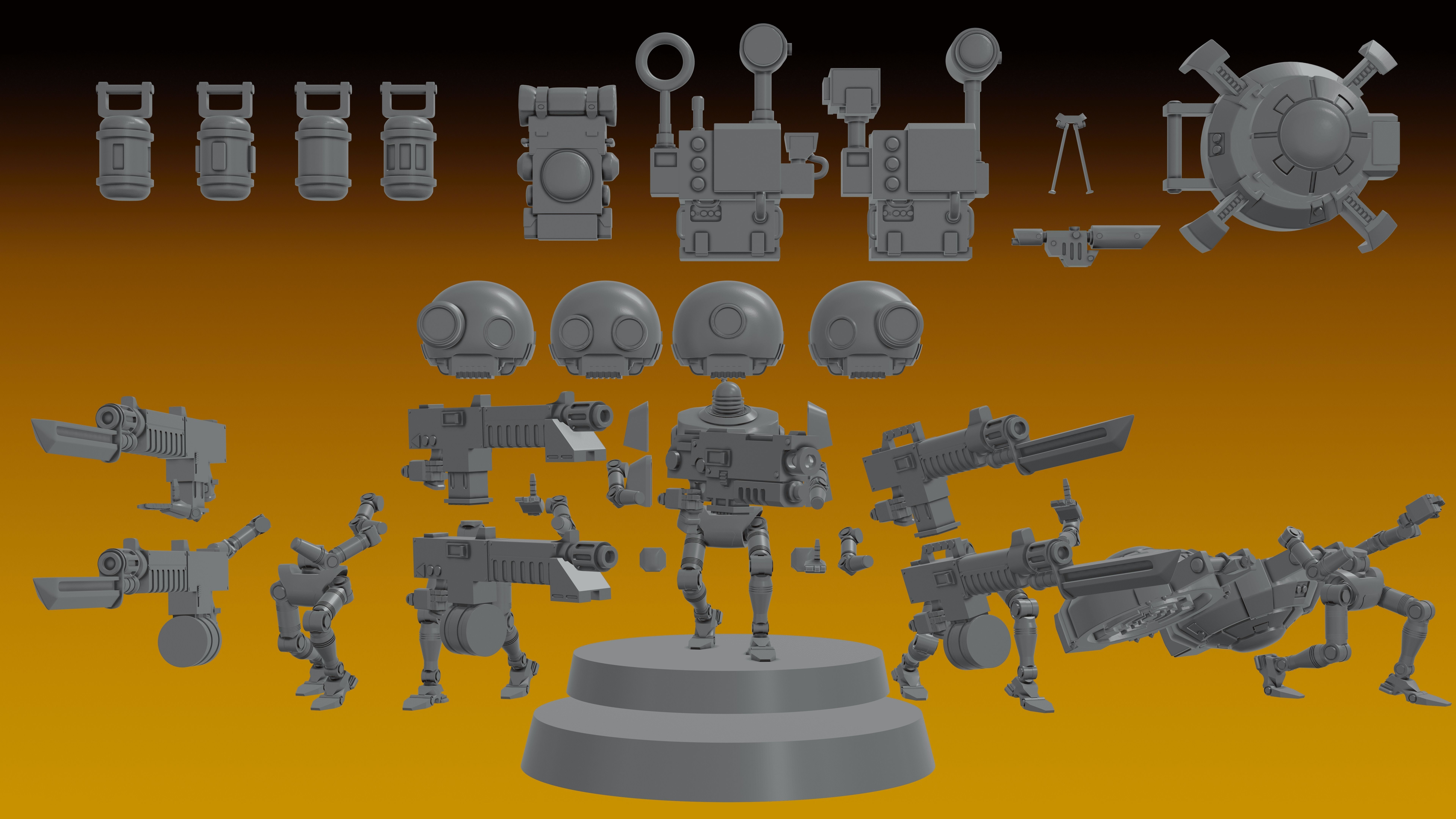 AUXILIARY SERVOCORES - ASSISTANT DROID SQUAD -IN PARTS- 28mm 3D print model_6