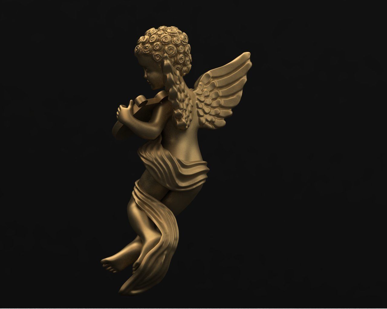 The Angel Playing Harp 3D Model 3D print model_3