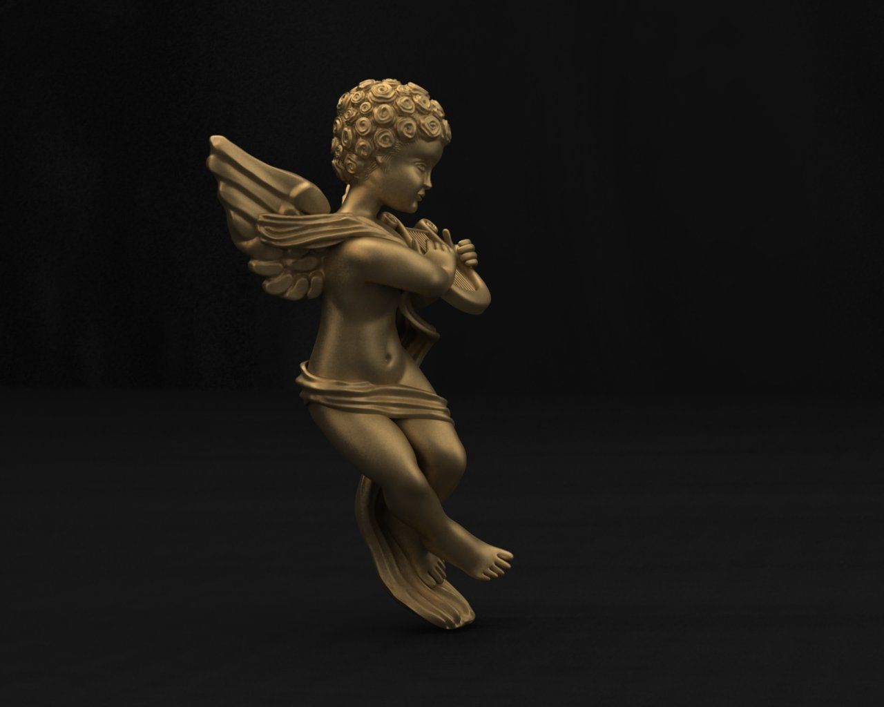 The Angel Playing Harp 3D Model 3D print model_2