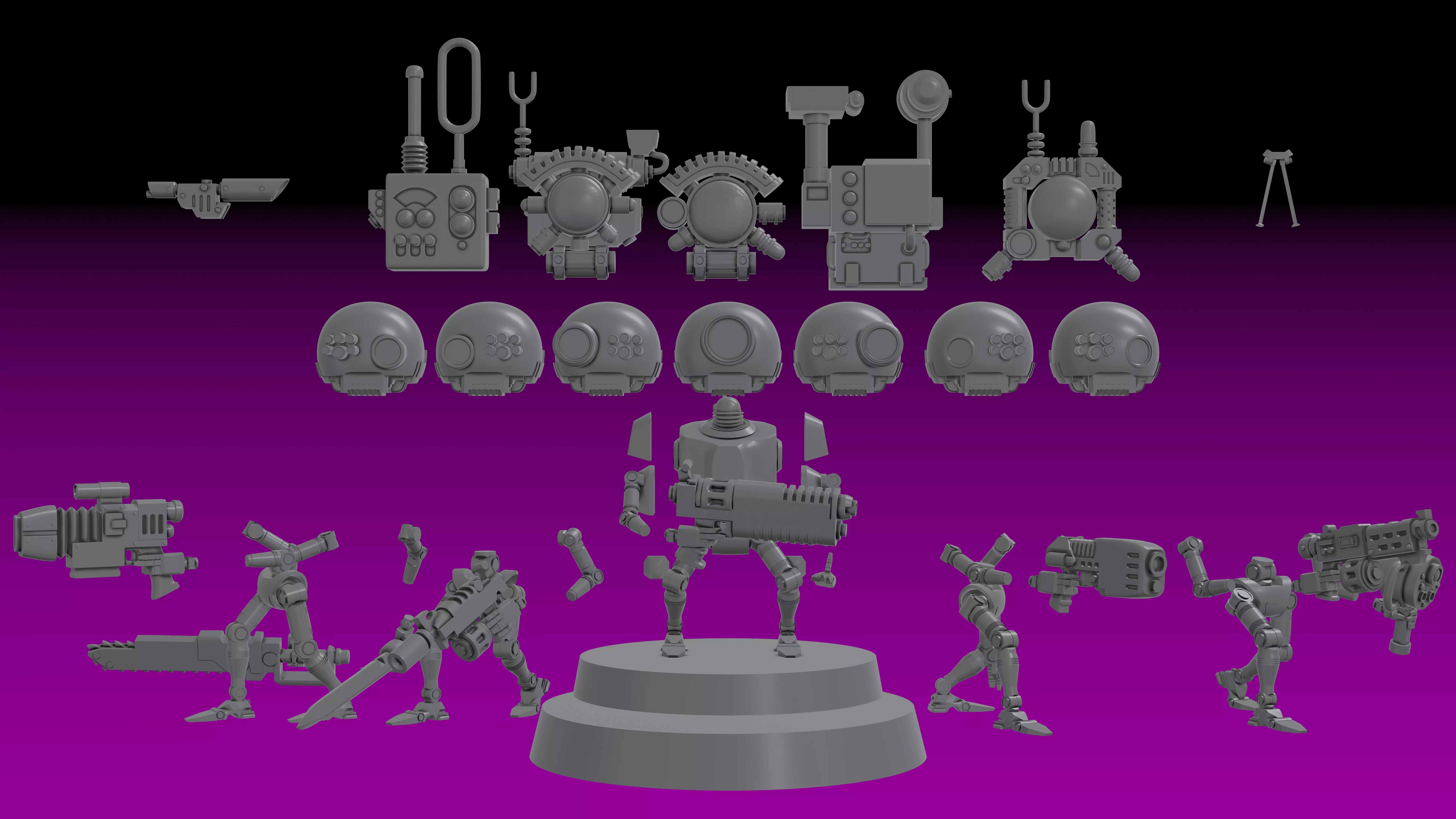 ENGINE CULT SERVOCORES - ASSISTANT DROID SQUAD -IN PARTS- 28mm 3D print model