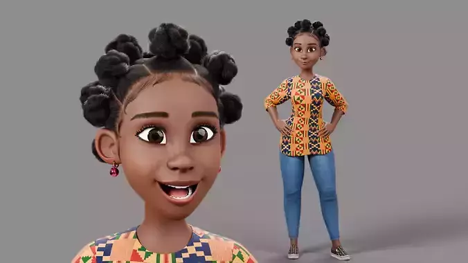 Cartoon African woman rigged Low-poly 3D model