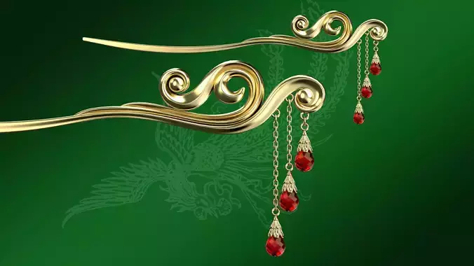 Chinese Traditional Scroll Golden Hairstick-Hair Pin-Accessories