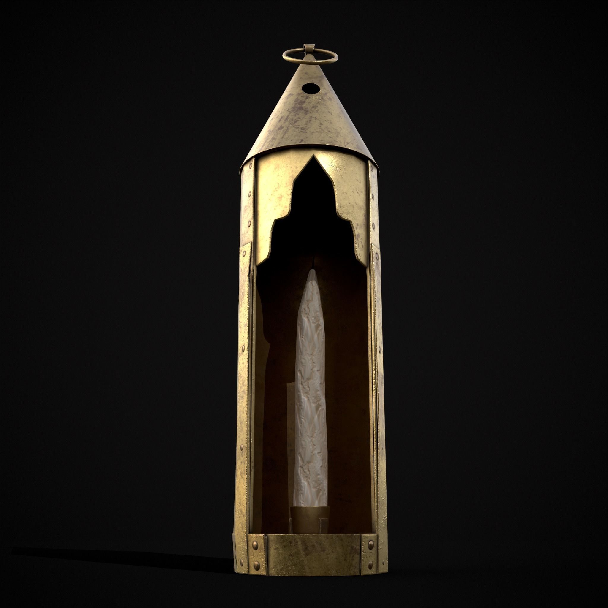 Medieval Brass Candle Low-poly 3D model_7