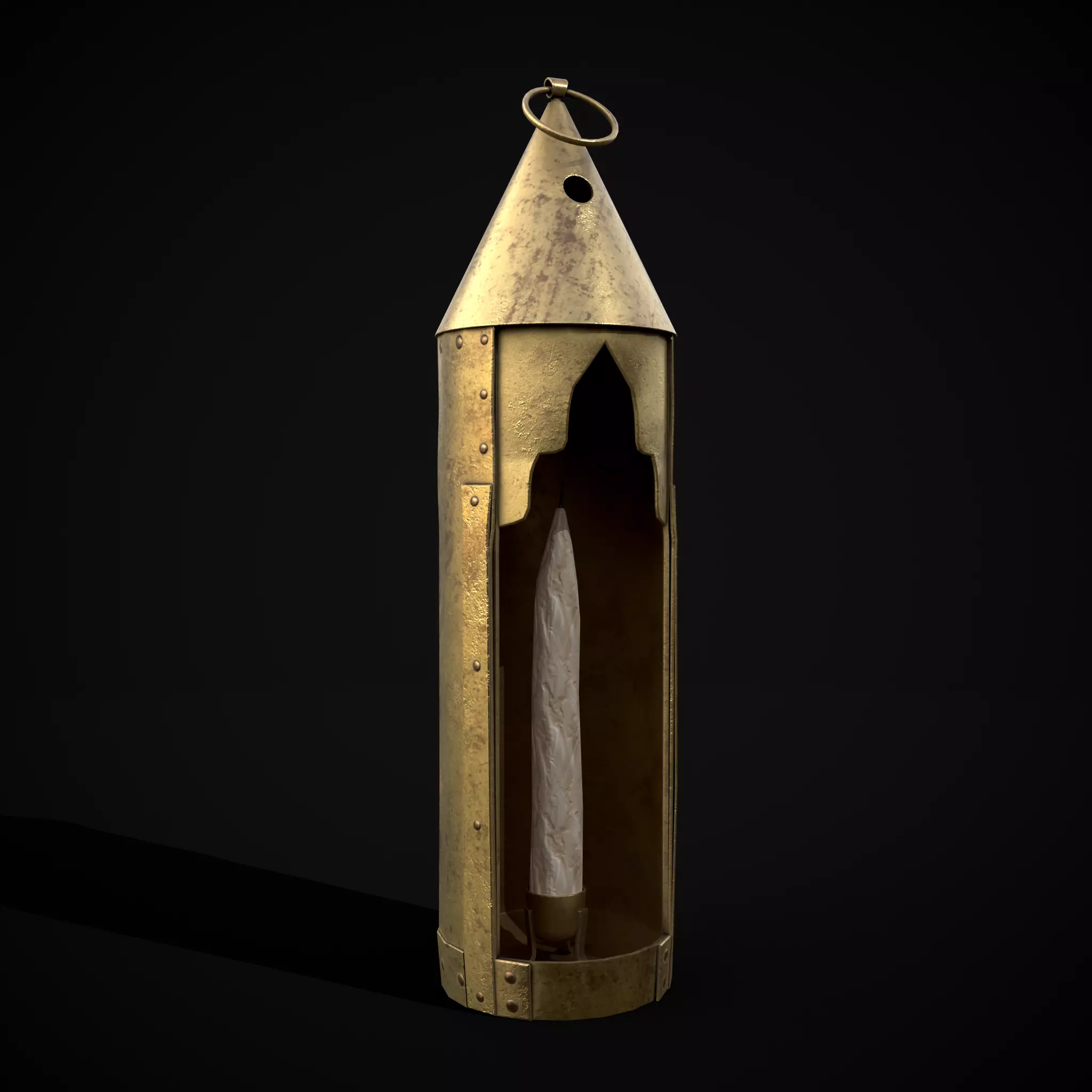 Medieval Brass Candle Low-poly 3D model_0