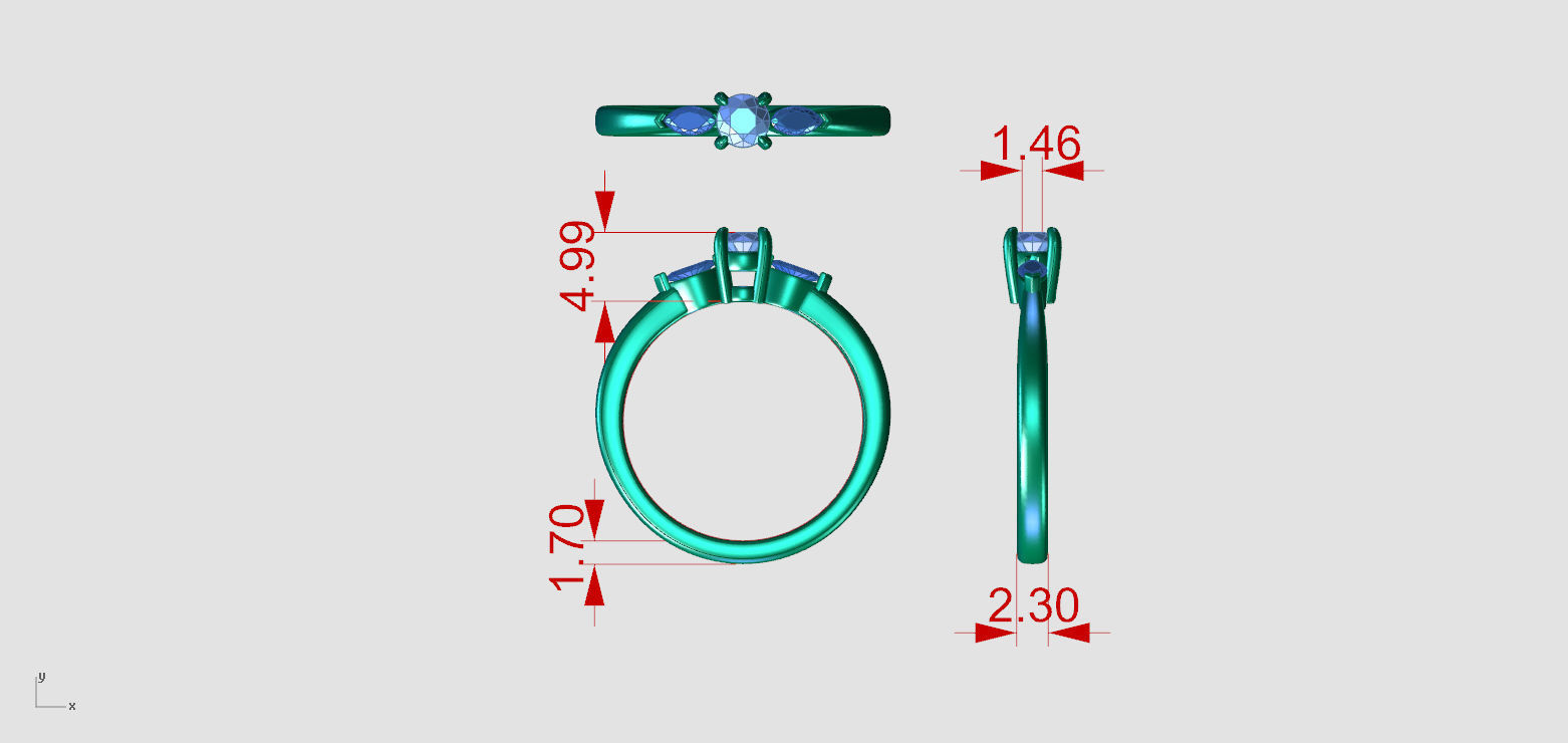 ZDR0215 engagement ring with three stones 3D print model_5