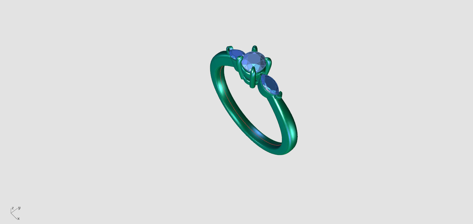 ZDR0215 engagement ring with three stones 3D print model_4