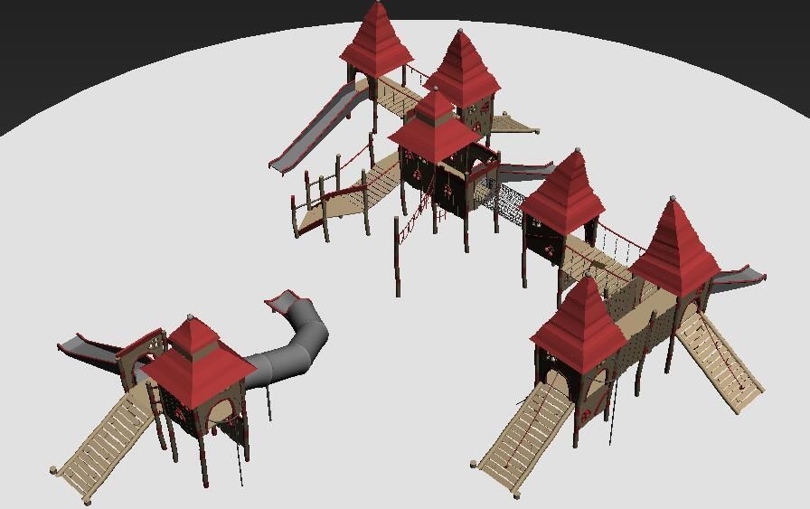 Forest castle wooden playground set 3D model_3