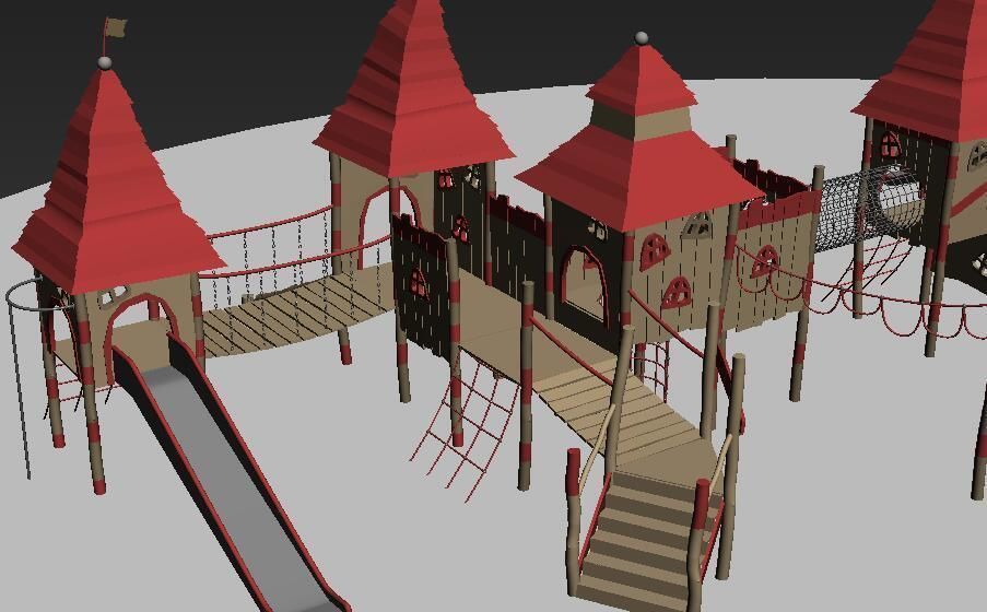 Forest castle wooden playground set 3D model_6