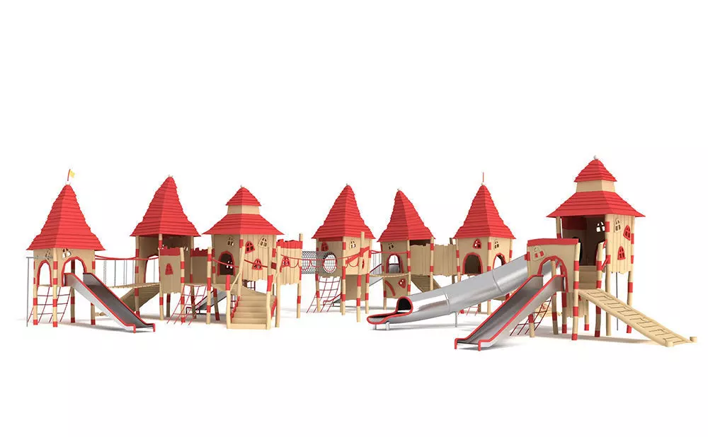 Forest castle wooden playground set 3D model_0