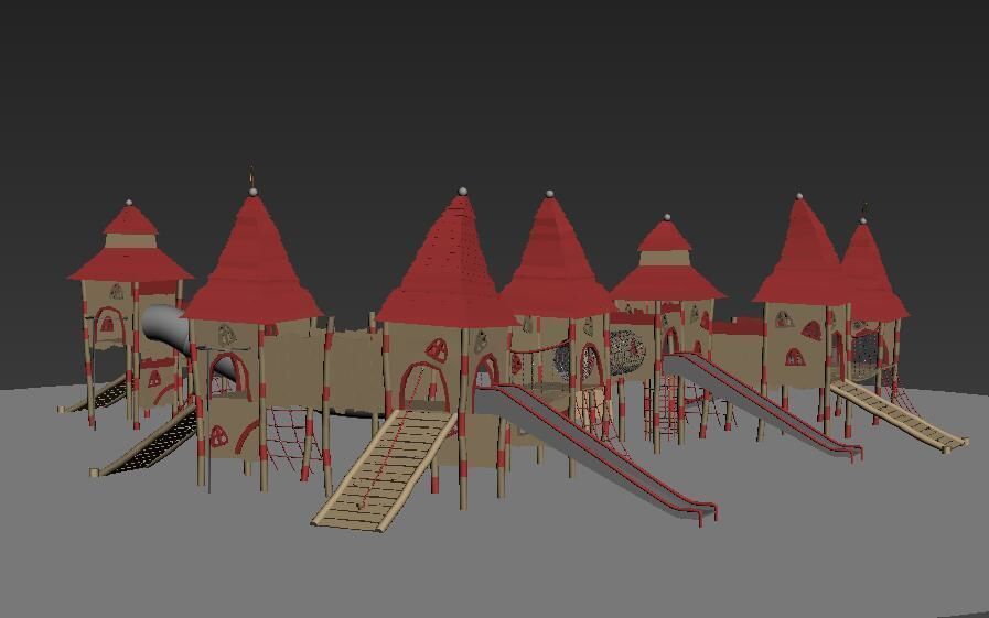 Forest castle wooden playground set 3D model_4