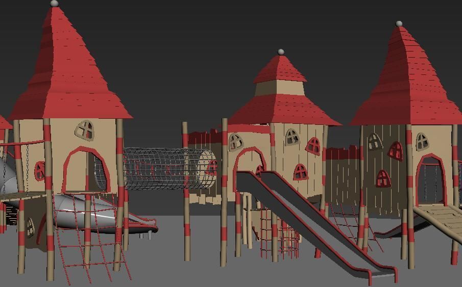 Forest castle wooden playground set 3D model_5