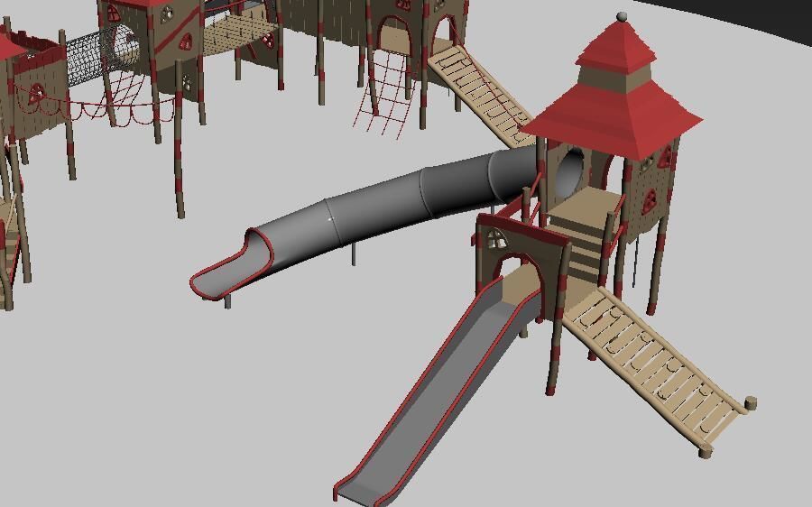 Forest castle wooden playground set 3D model_7