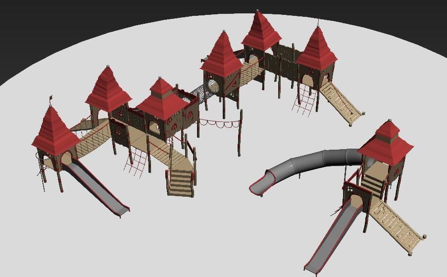 Forest castle wooden playground set 3D model_2