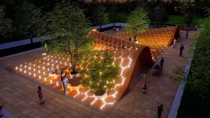 Park-Landscape illuminated park with people