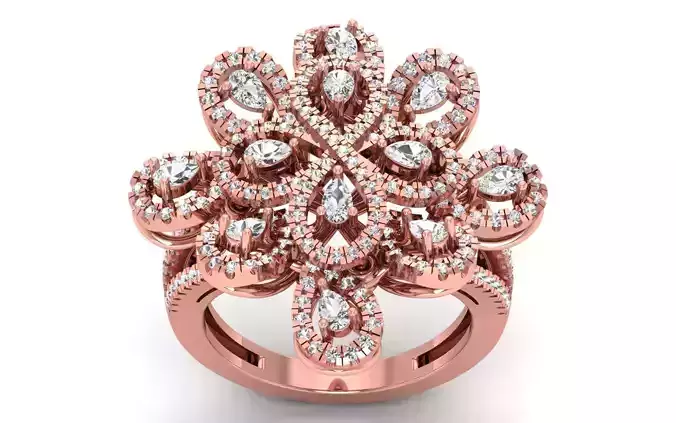 Women Flower Pear Diamond Bridal Ring  3D print model