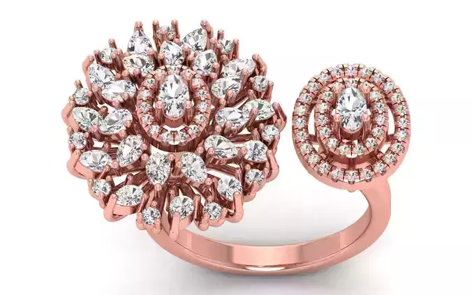 Women Flower Pear Diamond Ring 3dm STL OBJ FBX Render Details