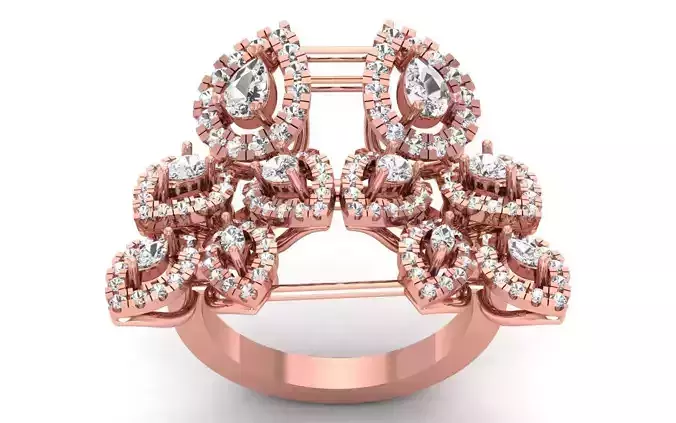 Women Flower Pear Diamond Ring 3dm STL OBJ FBX Render Details