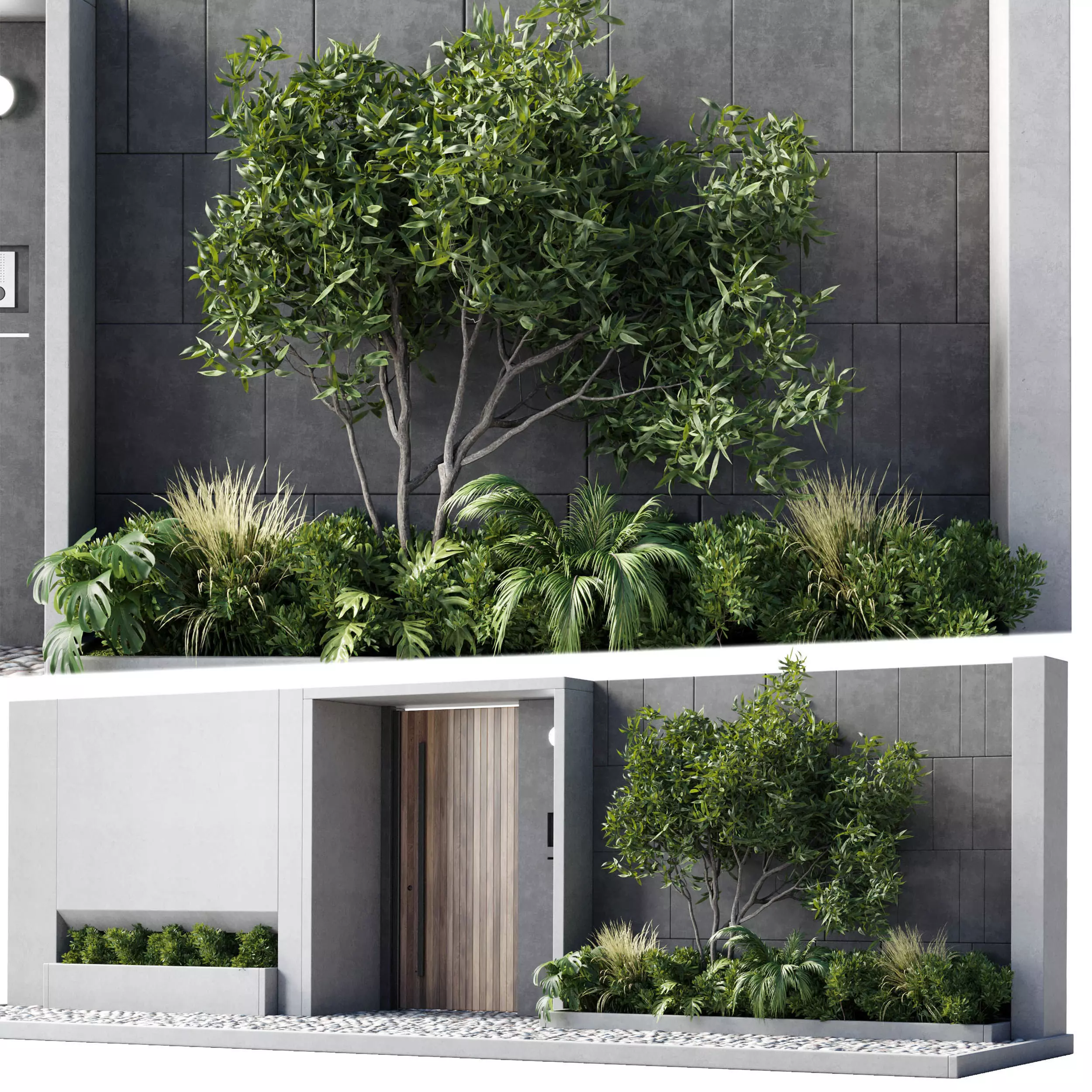 Door outdoor entrance and fence and graden 05 3D model