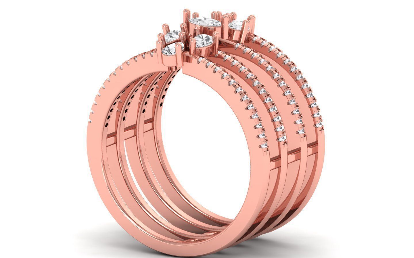 Women Marquise Diamond Four Band Ring 3D print model_2