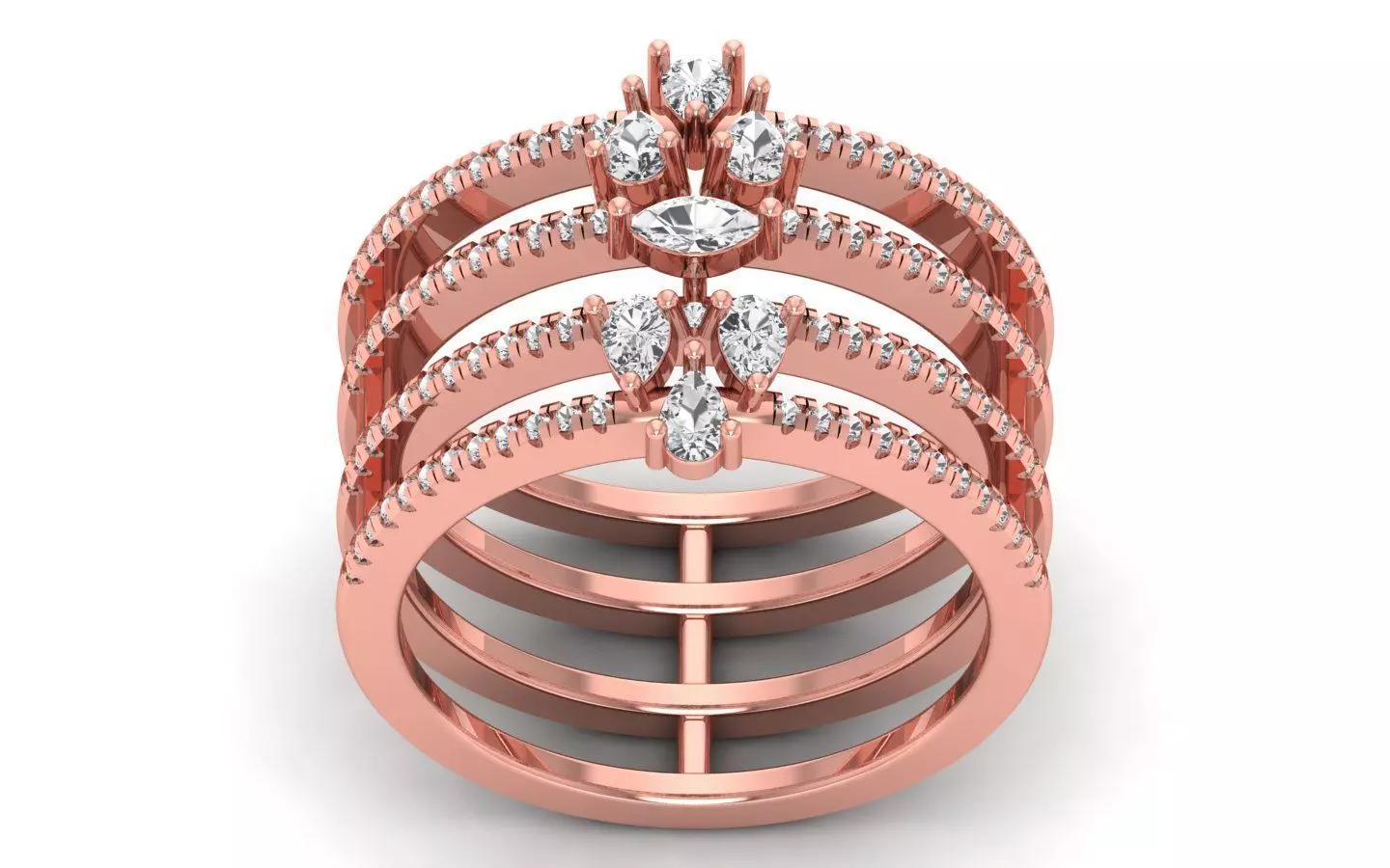 Women Marquise Diamond Four Band Ring 3D print model_0