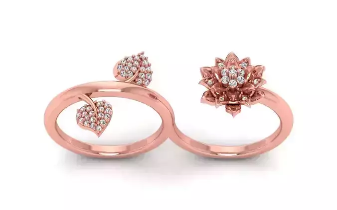 Women Flower Two Finger Ring 3dm STL OBJ FBX Render Details 3D print model