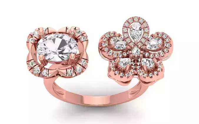 Women Flower Pear Diamond Ring 3dm STL OBJ FBX Render Details
